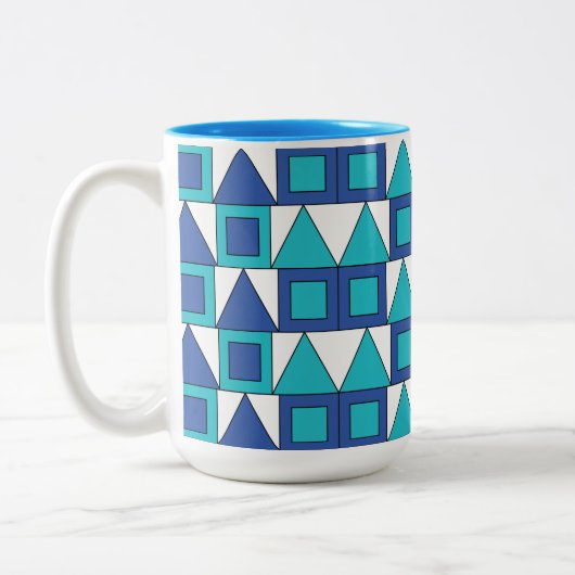 Aquamarines blaues Quadrat-Dreieck Geometrie Zweifarbige Tasse (Links)