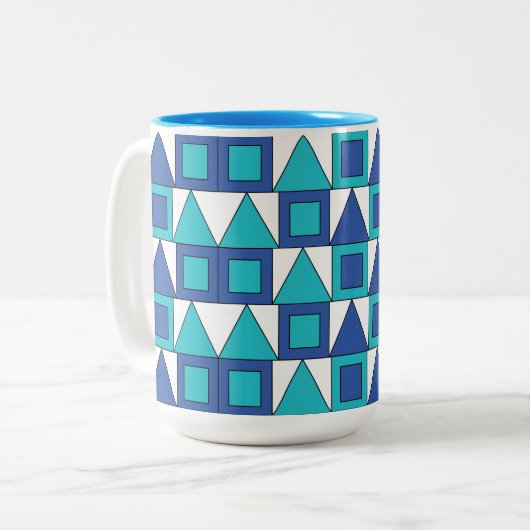 Aquamarines blaues Quadrat-Dreieck Geometrie Zweifarbige Tasse (Vorderseite Links)