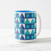 Aquamarines blaues Quadrat-Dreieck Geometrie Zweifarbige Tasse (VorderseiteRechts)
