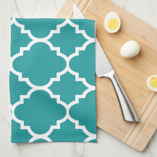 Aquamarines blaues Quatrefolien marokkanisches Mus Geschirrtuch (Viertel Falte)