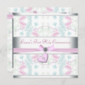 Aquamarines blaues Rosa Herz Weißes Rosa Kreuz Ers Einladung (Vorne/Hinten)