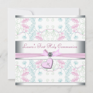 Aquamarines blaues Rosa Herz Weißes Rosa Kreuz Ers Einladung