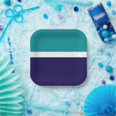 Aquamarines, blaues Schlichtes Farbblockdesign Pappteller (Party)