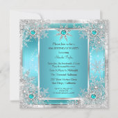 Aquamarines Blaues Schneeflocken Silberes Winterwu Einladung (Vorderseite)