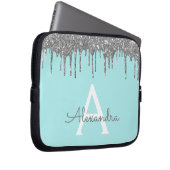 Aquamarines blaues Silber-Glitzer-Sparkon-Monogram Laptopschutzhülle (Vorne Rechts)