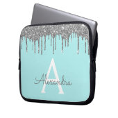 Aquamarines blaues Silber-Glitzer-Sparkon-Monogram Laptopschutzhülle (Vorderseite Links)