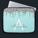Aquamarines blaues Silber-Glitzer-Sparkon-Monogram Laptopschutzhülle<br><div class="desc">Aquamarin Blau - Aqua und Silver Imitats Dripping Modern and Elegant Girly Glitzer and Sparkle Elegant Monogram Case. Dieser Fall kann so angepasst werden,  dass er Ihren Anfangs- und Vornamen enthält.</div>