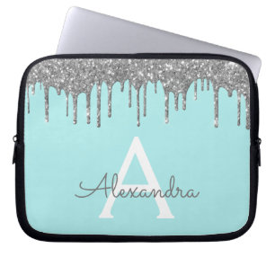 Aquamarines blaues Silber-Glitzer-Sparkon-Monogram Laptopschutzhülle