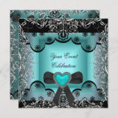 Aquamarines blaues Silver Black Lace Elegantes Par Einladung (Vorne/Hinten)