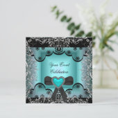 Aquamarines blaues Silver Black Lace Elegantes Par Einladung (Stehend Vorderseite)