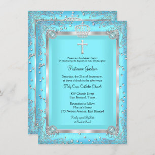 Aquamarines Blaues Sparkle Foto Taufe Christening Einladung