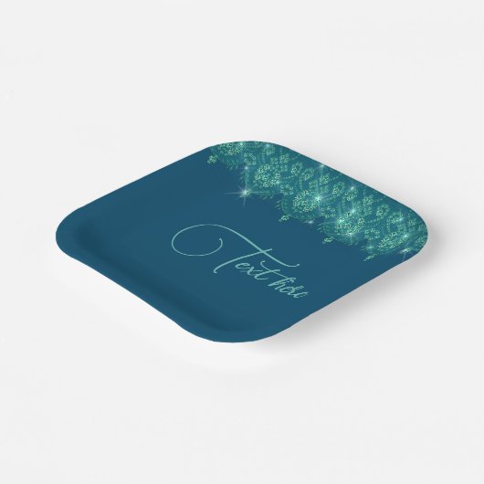 Aquamarines blaues Spitzen, elegantes Funkeln Pappteller (Gewinkelt)