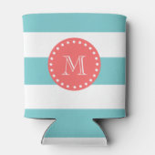 Aquamarines blaues Streifen-Muster, Korallenmonogr Dosenkühler (Rückseite)