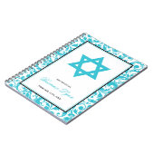 Aquamarines blaues Strudel-Damast-Schläger Mitzvah Notizblock (Linke Seite)
