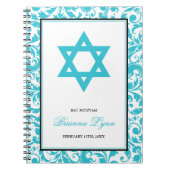 Aquamarines blaues Strudel-Damast-Schläger Mitzvah Notizblock (Vorderseite)