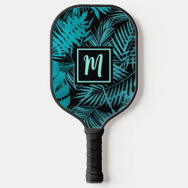 Aquamarines blaues Tropenmonogramm Palmblättriger  Pickleball Schläger