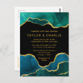 Aquamarines blaues und goldfarbenes Agate Hochzeit Postkarte (Vorne/Hinten)