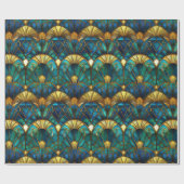 Aquamarines, blaues und goldgefestigtes Pfauenglas Geschenkpapier (Flach)