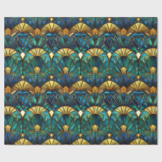 Aquamarines, blaues und goldgefestigtes Pfauenglas Geschenkpapier (Flach)