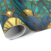 Aquamarines, blaues und goldgefestigtes Pfauenglas Geschenkpapier (Rolleneckpunkt)