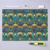 Aquamarines, blaues und goldgefestigtes Pfauenglas Seidenpapier (Handwerk)