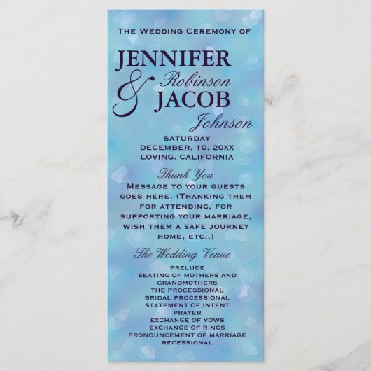 Aquamarines blaues und Lila Hochzeitsprogramm Programm (Vorderseite)