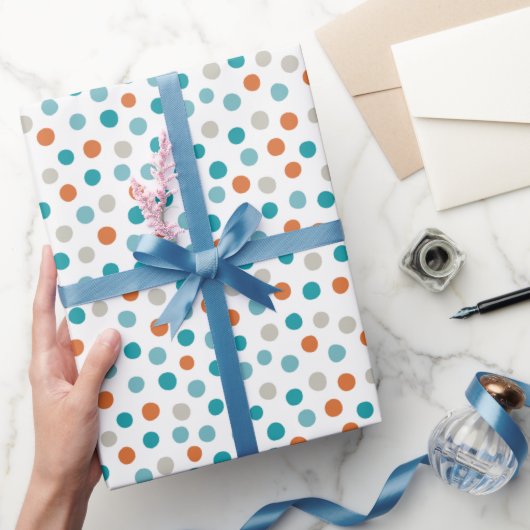 Aquamarines blaues und orangefarbenes Polka-Umschl Geschenkpapier (Schenken)