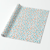 Aquamarines blaues und orangefarbenes Polka-Umschl Geschenkpapier (Ungerollt)