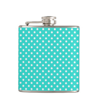 Aquamarines blaues und weißes Polka-Punkt-Muster Flachmann