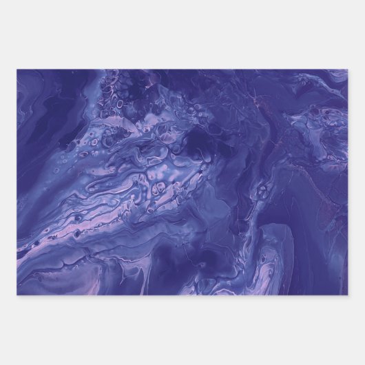 Aquamarines blaues Violett Akryllisches gießFluid Geschenkpapier Set (Vorderseite 2)