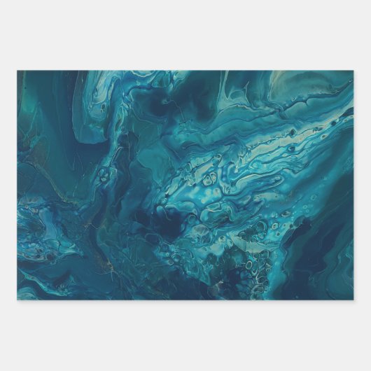 Aquamarines blaues Violett Akryllisches gießFluid Geschenkpapier Set (Vorderseite)