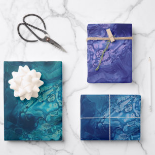 Aquamarines blaues Violett Akryllisches gießFluid  Geschenkpapier Set