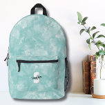 Aquamarines Blaues Wasserfarben Initialmonogramm Bedruckter Rucksack<br><div class="desc">Niedlich Modern Watercolor Monogram Aquamarin Blue Baby Bib. Eine weiche türkisfarbene oder aquamarin blaue Aquarellwand bietet die Leinwand für einen niedlichen und zeitgenössischen Monogramm-Rucksack mit Initialen und Namen. Arbeitet für einen Jungen oder ein Mädchen! Die Schwarz-Weiß-Farbpalette des Monogrammes, bestehend aus modernen Schriftart, die mit einem Script-Schriftart vermischt sind, verleiht dem...</div>