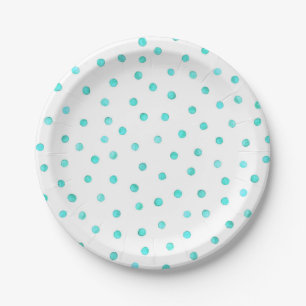 Aquamarines blaues weißes Confetti-Punkt-Muster Pappteller