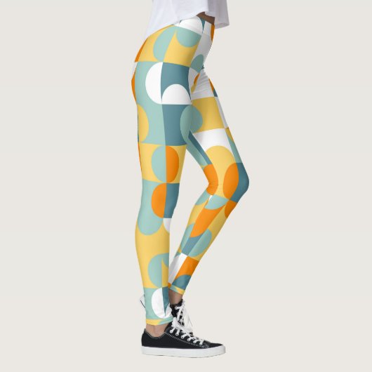 Aquamarines blaugrünes Orange Midjahrhundert-Schal Leggings (Rechts)