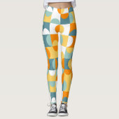 Aquamarines blaugrünes Orange Midjahrhundert-Schal Leggings (Vorderseite)
