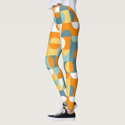 Aquamarines blaugrünes Orange Midjahrhundert-Schal Leggings (Links)