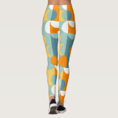 Aquamarines blaugrünes Orange Midjahrhundert-Schal Leggings (Rückseite)