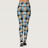 Aquamarines blaugrünes Orange Midjahrhundert-Schal Leggings (Rückseite)