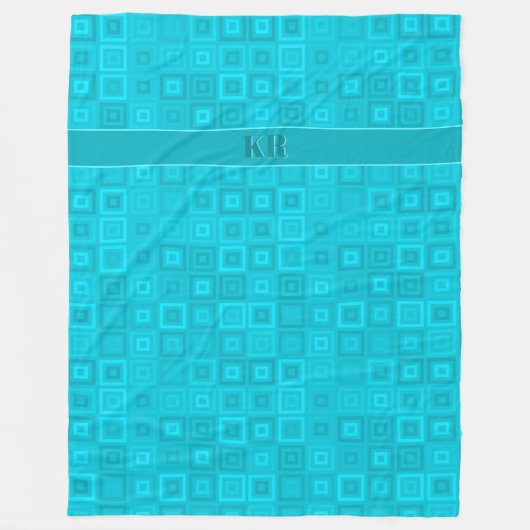 Aquamarines blaugrünes Quadrat-Muster mit Ihren In Fleecedecke (Vorderseite)