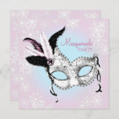 Aquamarines Blaurosa Snowflake Masquera Party Einladung (Vorne/Hinten)