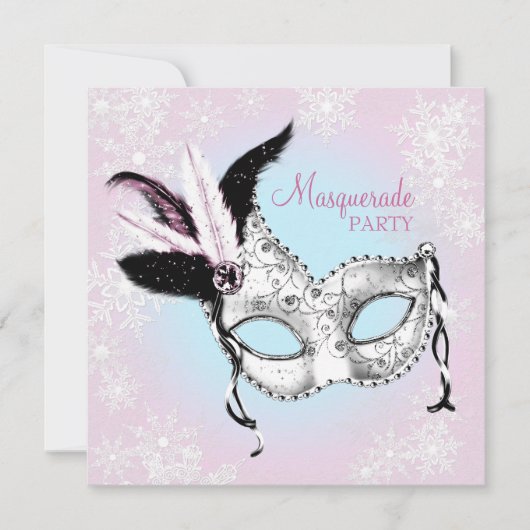 Aquamarines Blaurosa Snowflake Masquera Party Einladung (Vorderseite)