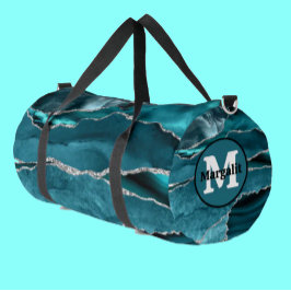 Aquamarines Blue Agate Gemstone Monogram Large Duf Duffle Bag