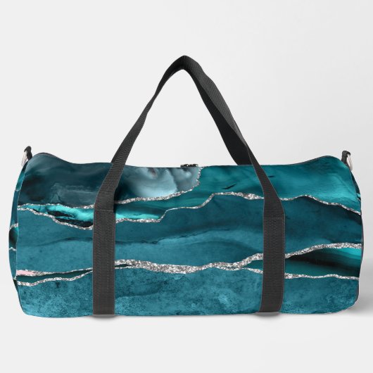 Aquamarines Blue Agate Gemstone Monogram Large Duf Duffle Bag (Vorderseite)