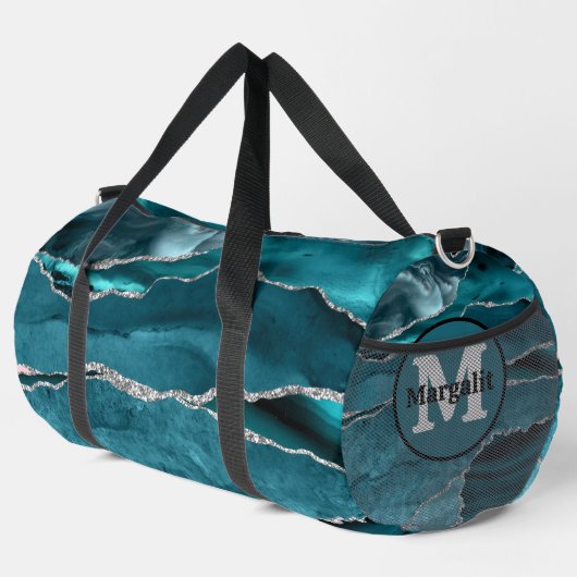 Aquamarines Blue Agate Gemstone Monogram Large Duf Duffle Bag (Rechte Ecke)