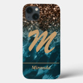 Aquamarines Blue Agate Glitzer Monogram personalis Case-Mate iPhone Hülle (Rückseite)