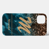 Aquamarines Blue Agate Glitzer Monogram personalis Case-Mate iPhone Hülle (Rückseite (Horizontal))