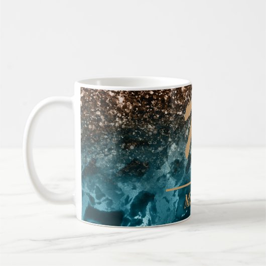 Aquamarines Blue Agate Glitzer Monogram personalis Kaffeetasse (Links)