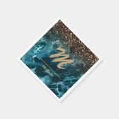 Aquamarines Blue Agate Glitzer Monogram personalis Serviette (Ecke)