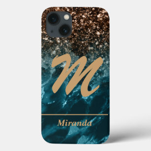 Aquamarines Blue Agate Glitzern Monogramm personal Case-Mate iPhone Hülle